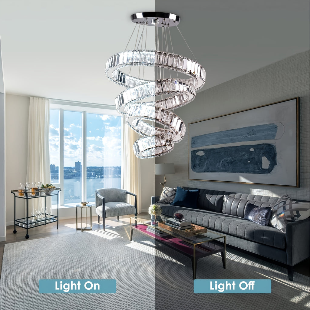Modern LED pendant light, crystal chandelier, with 4 rings, suitable for dining room, bedroom and living room, diameter 7.9" to 19.7"