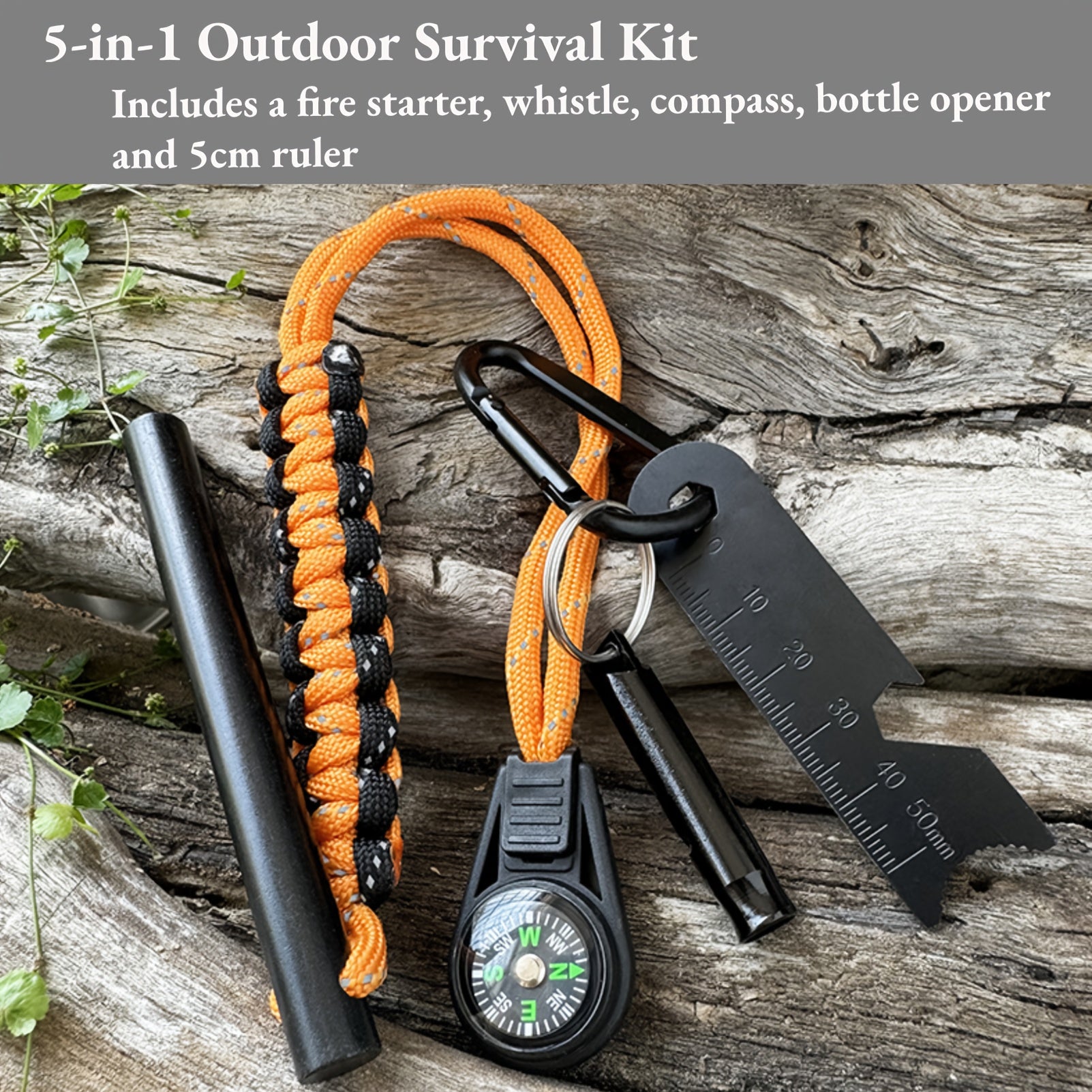 6-in-1 Foldable Emergency Survival Kit, Includes Firestarter, Compass, Scraper, Whistle, Flint, Portable Camping Stove, Ideal for Hiking, Backpacking & Wilderness Exploration, Batteries Not Included