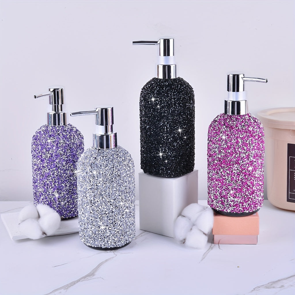 500ml Diamond-Inlaid Bubble Press Soap Dispenser - Refillable Shampoo, Body Wash & Lotion Bottle - Elegant Bathroom Accessory