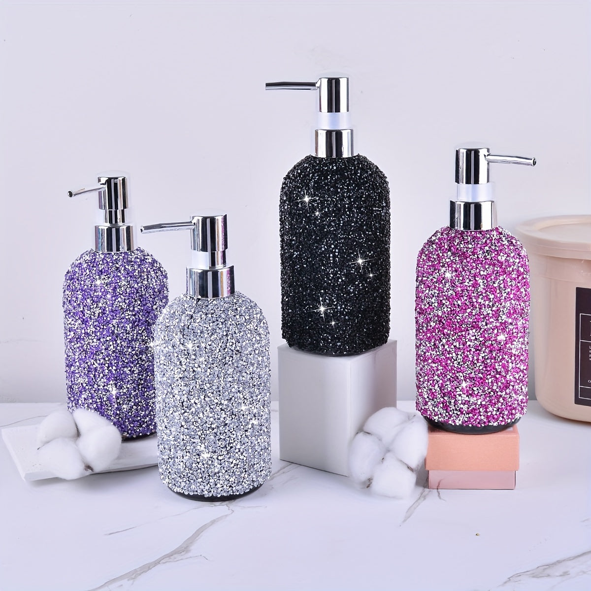500ml Diamond-Inlaid Bubble Press Soap Dispenser - Refillable Shampoo, Body Wash & Lotion Bottle - Elegant Bathroom Accessory