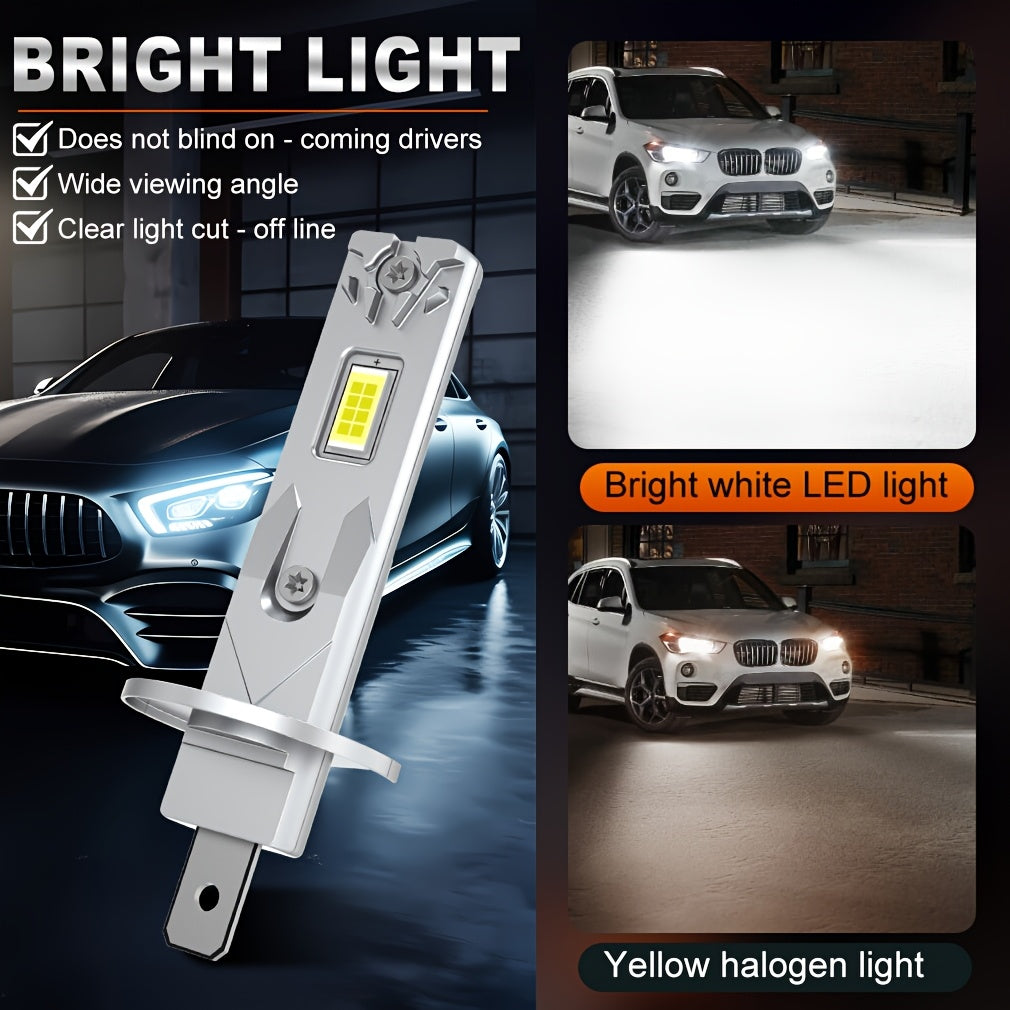 2Pcs H1 LED Headlight Mini Direct Plug Fog Light Low Beam/High Beam 60W 6000K 13000LM 12V