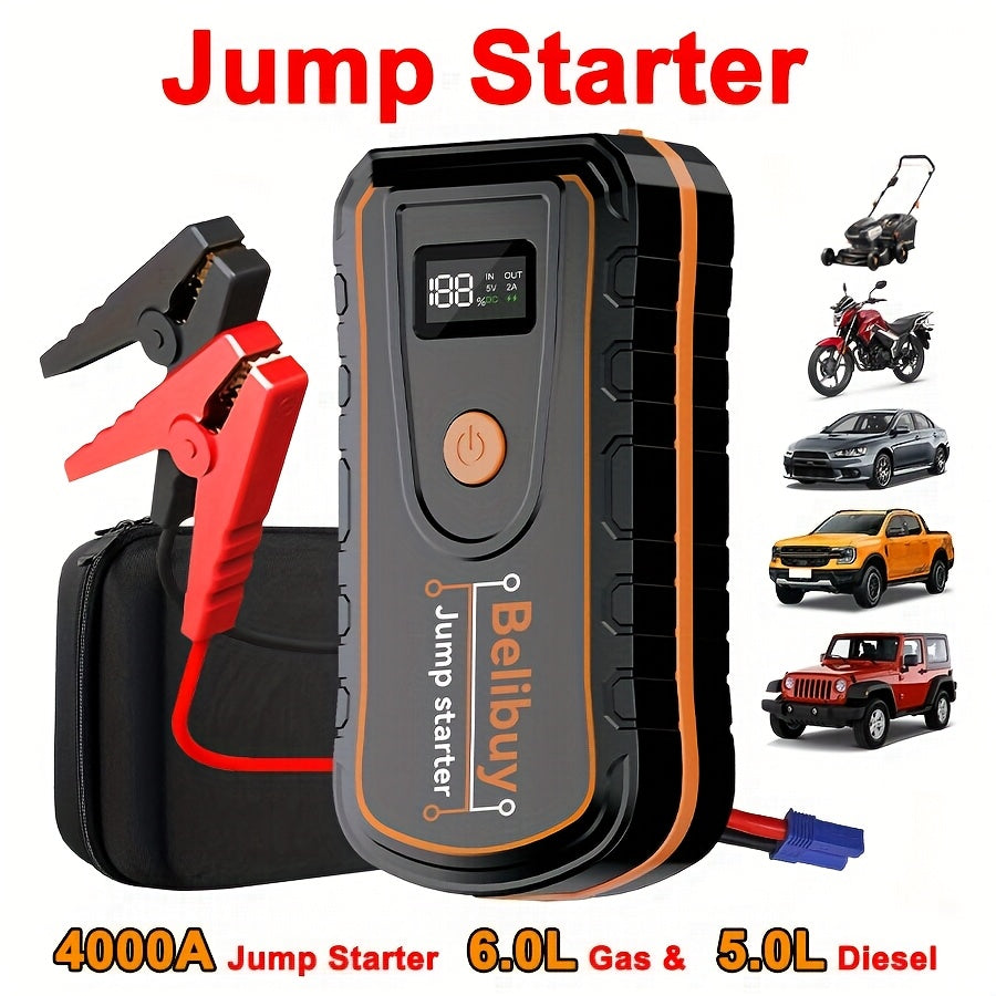 Car Jump Starter High Power Car Starter | Advanced Portable Emergency Car Starter - Powerful 6000mAh Rechargeable Battery, Charges, Suitable for Vehicles Under 36V, Upgraded Version, Reliable Emergency Power Source