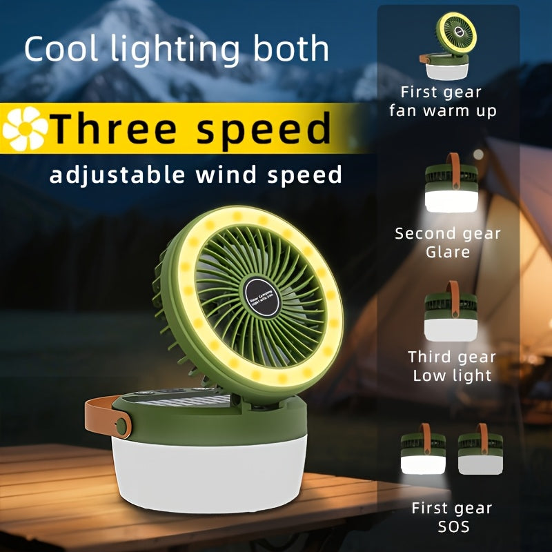 1pc Solar Camping Fan with Light | 2-in-1 Multifunctional Fan, Hanging Tent Light & Portable Fan | USB & Solar Rechargeable | Quiet Wind & Adjustable Angle | Coated Surface