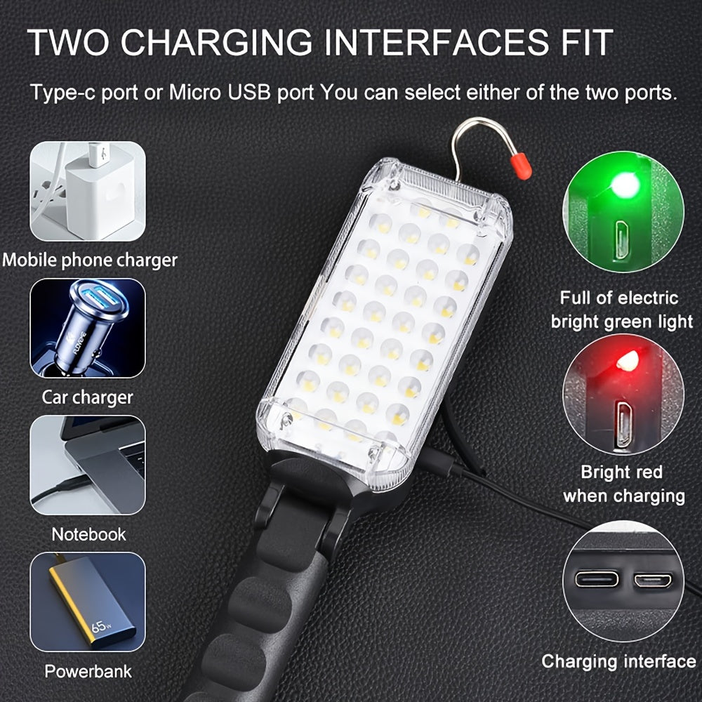 1 LED Work Light, Rechargeable Work Light, Handheld Flashlight, Magnetic Handheld Work Light, Outdoor Car Inspection Light with Hook for Auto Repair Emergencies, Car Inspection Light