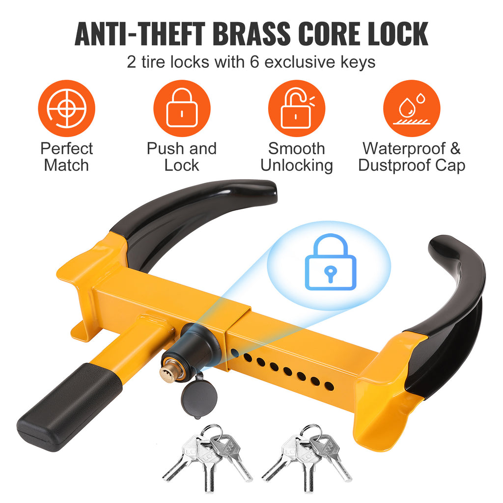 VEVOR Wheel Lock, 2-Pack Universal Wheel Clamp Lock, Adjustable Anti-Theft Trailer Lock, Heavy-Duty Steel Tire Lock for ATV, SUV, Car, Golf Cart, Jet Ski, with 6 Keys