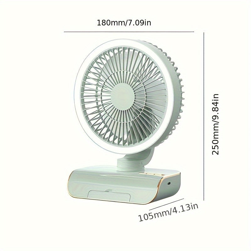 Multifunctional 3-in-1 Fan, Desktop Table Wall Mount Combo Fan, Built-in 2400mAh Battery, USB Rechargeable, Lightweight Portable Design for Home, Office and Dormitory