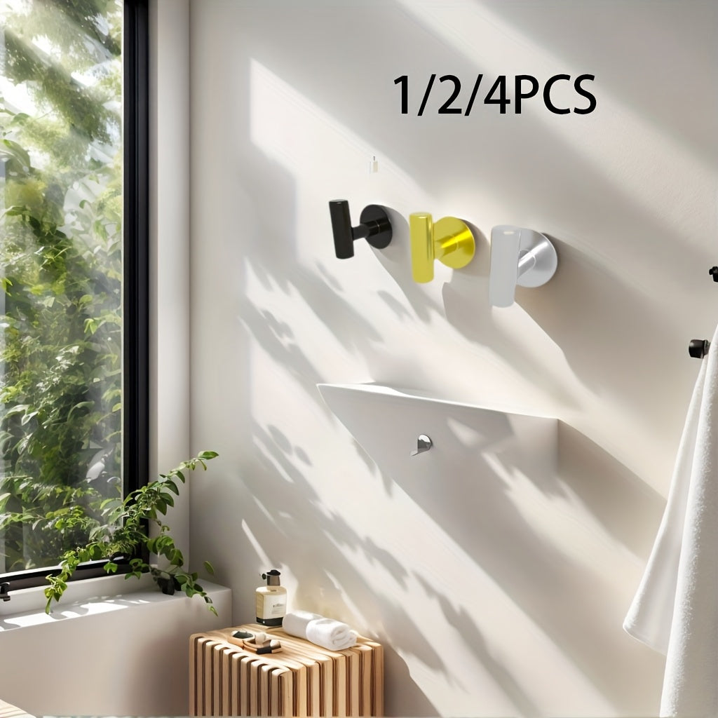 1/2/4-Pack Plastic Adhesive Hooks - No-Drill Self-Adhesive Sticky Hooks for Bathroom, Hats & Closet Storage, Wall Mount, Silver/Black/Gold