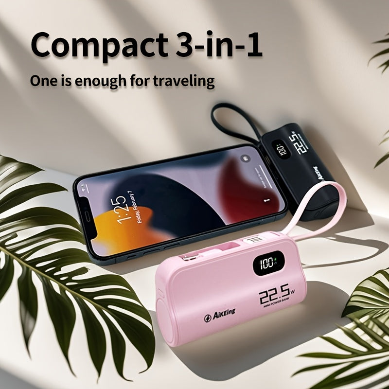 Aikeing Capsule Mini Portable Charger, 5000Mah Power Bank, 22.5 Watt Quick Charge, Dual Ports Including Type-C for Android Phones 16/15 And Other Digital Gadgets