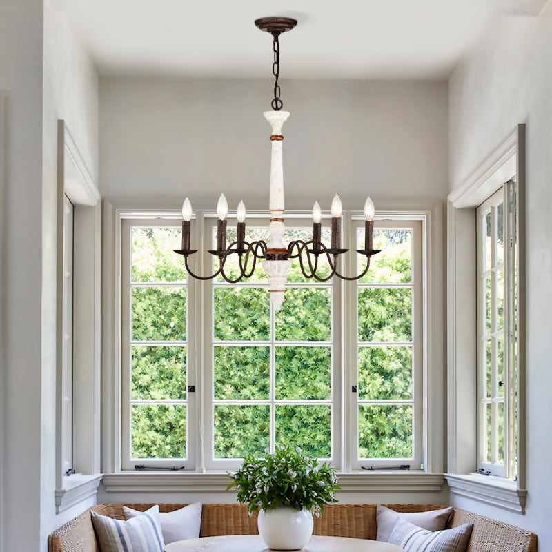Vintage white and rust finish pendant light, with 6-light E12 sockets, bulbs not included, suitable for dining room, foyer, kitchen, bedroom, living room, conference room and home office