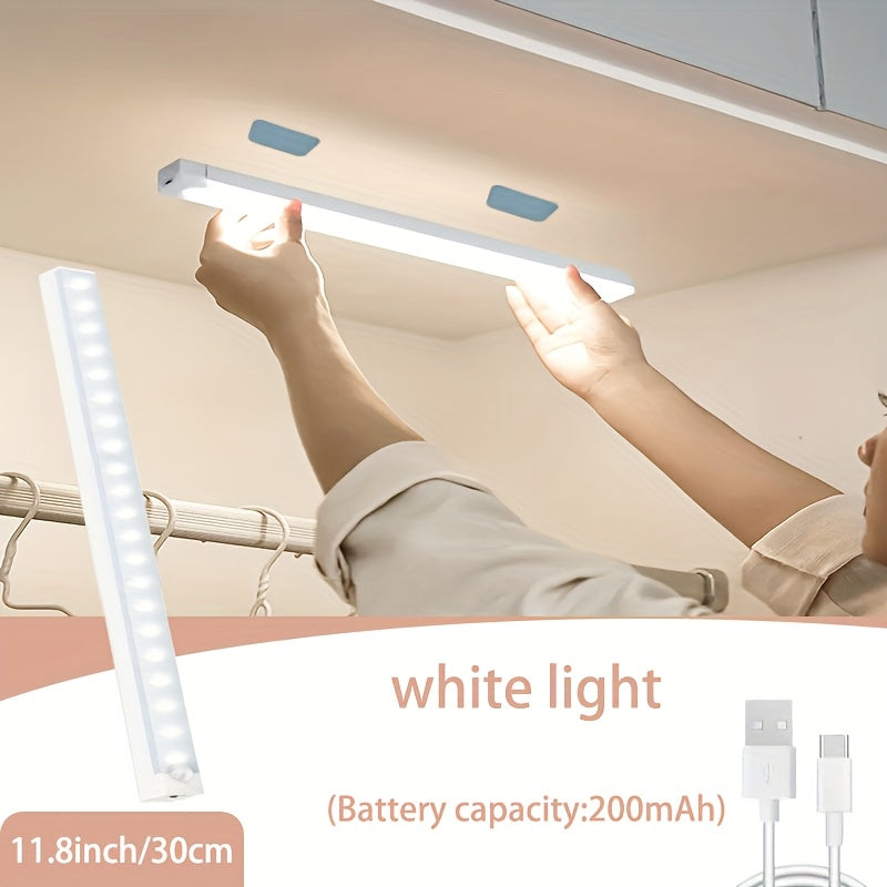 1PC 3.94inch~19.69inch LED 智能人体运动感应长条夜灯橱柜灯，无线USB供电暖白色&白色橱柜照明条，磁性贴片易于安装，感应灯，适用于衣柜、壁橱、橱柜、楼梯、餐厅、卧室、露营房车