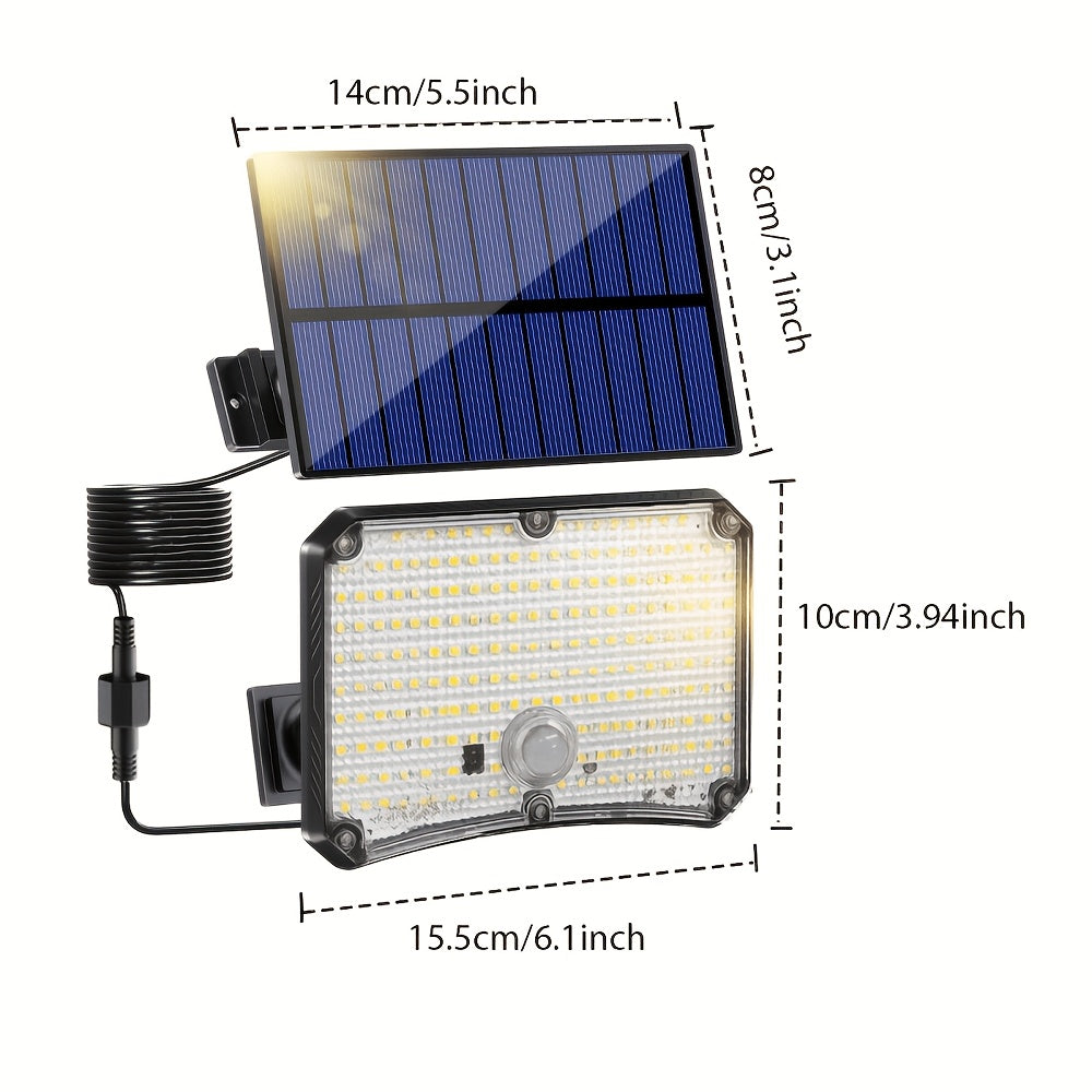 200 LED Solar Split-Type Light with Remote Control and Sensor IP65 Outdoor Landscape Light Separate Panel Security Floodlight for Garden Courtyard - 2 Pack