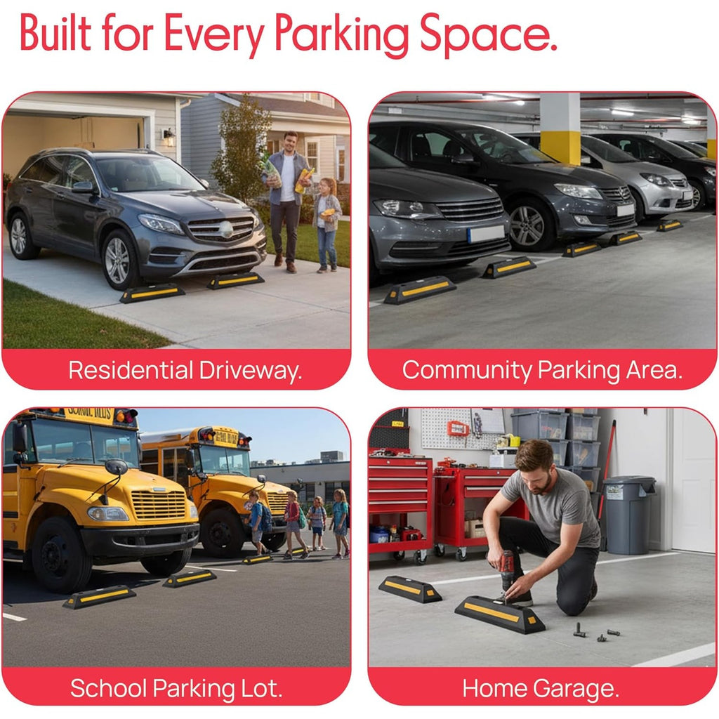 1/2/4-Pack Garage Vehicle Floor Safety Heavy Duty Rubber Parking Curb Stop, for Car Van Truck Wheel Tire Chock Guide Guard Bumper Protection, Multiple Colors Available. Valentine‘s Day Gift for Men, Boyfriend, Husband & Partner