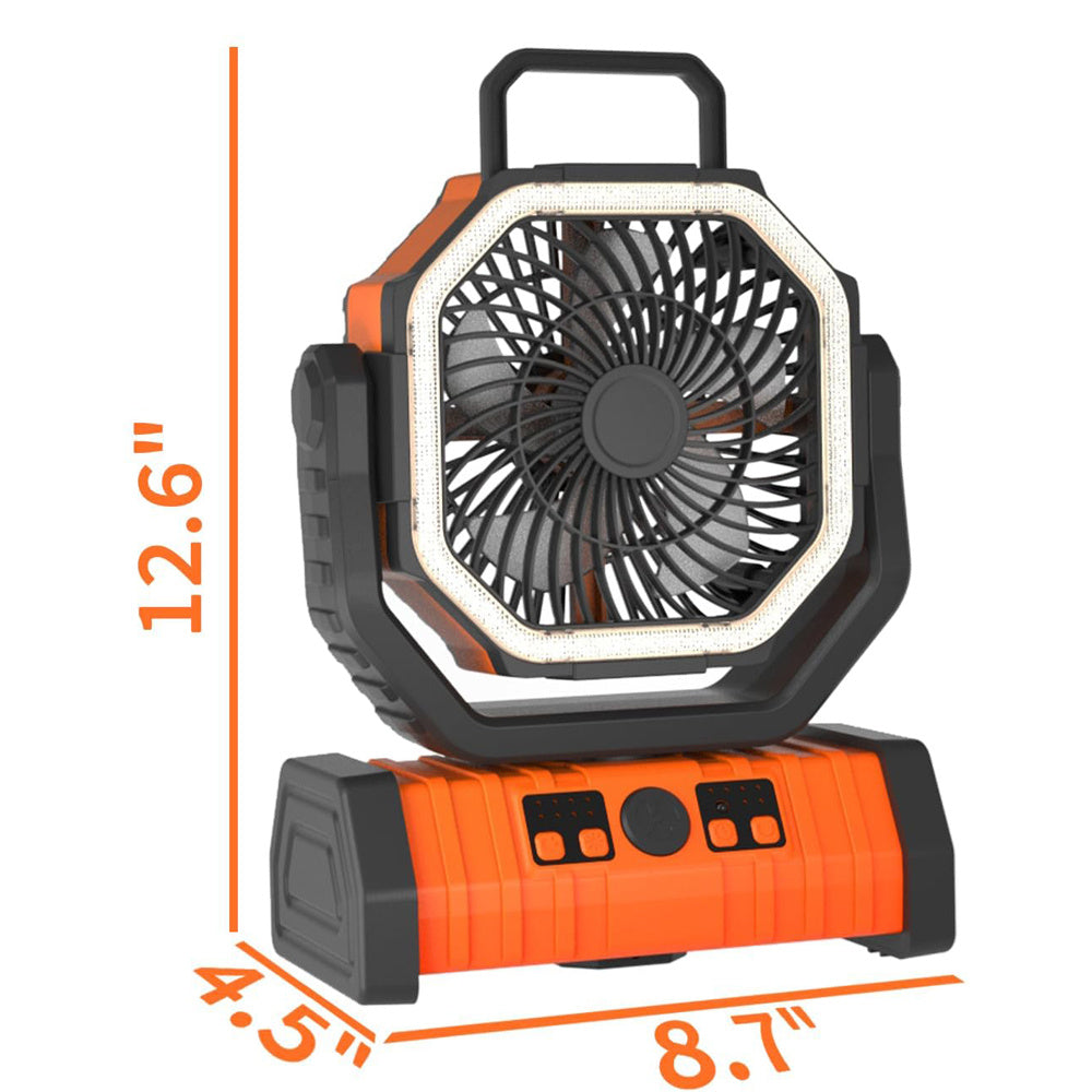 Camping Fan with LED Tent Light, Portable Outdoor Fan with Remote Control, 4 Speeds, 3 Light Modes, 20000mAh Rechargeable Battery, USB Charging, 360° Rotatable Hook for Tent Camping Travel