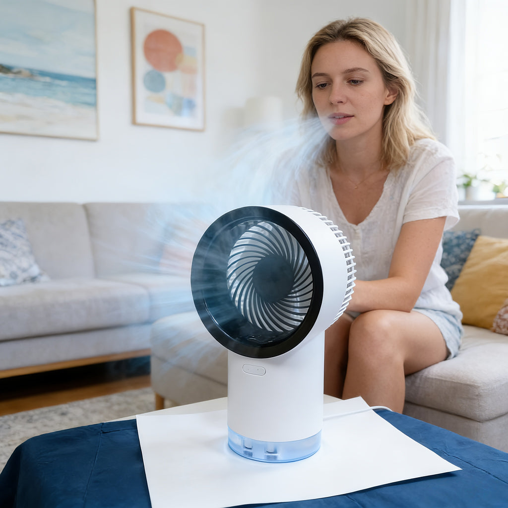 Fast Cooling Portable Water-Cooled Air Conditioner, Desktop Atomizing Humidifier & Refrigeration Fan, Rechargeable High-Speed Quiet Operation, 3-Speed Adjustable Wind, Perfect for Office Dorm Bedroom Outdoor Travel
