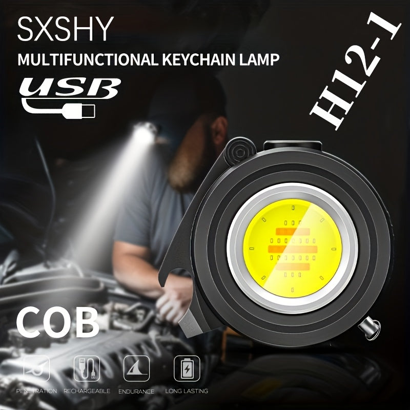 COB Keychain Work Light H12-1 180° Adjustable Flashlight With Bottle Opener & Screwdriver Type-C Charging 3 Light Modes Strong Magnetic Hat Clip Mini Size For Outdoor Adventure Emergency Use