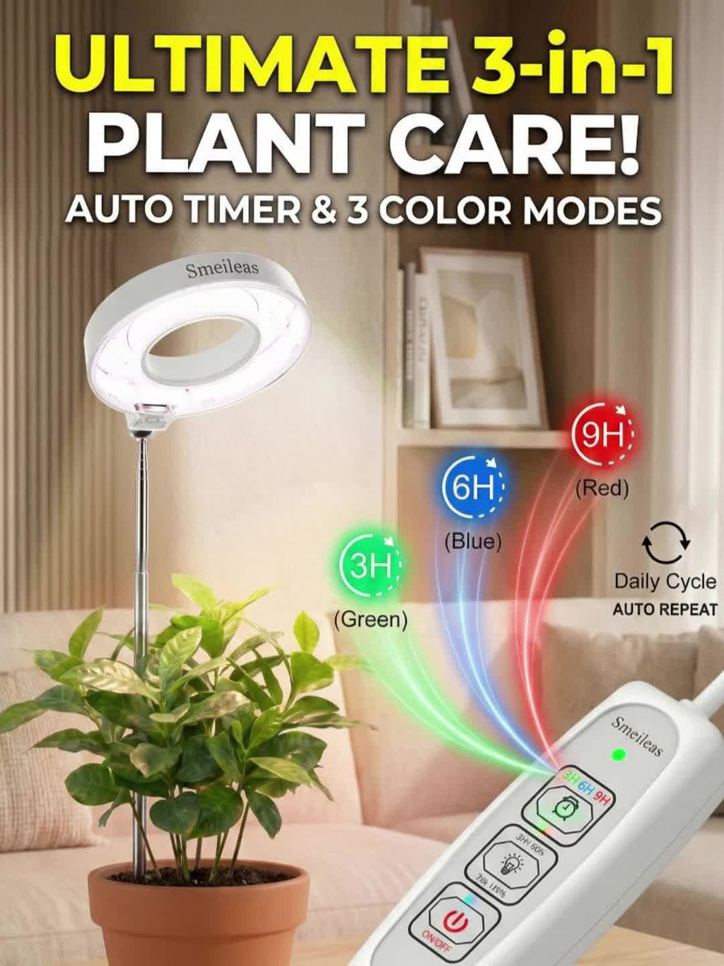 3-Pack Desktop Plant Grow Light for Indoor Plants, 720° Magnetic Full Spectrum Plant Lamp, Adjustable Height, 3/6/9H Timer & Dimmable, Ideal for Kitchen Herb Growing, White