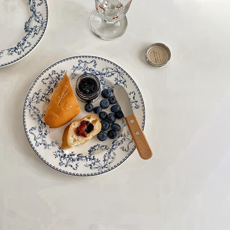 Vintage Floral Flat Plate, Mid-Century Style Dinnerware, Ceramic Plate for Western Food, Pasta, Dessert, Cake, Breakfast