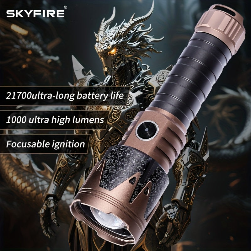 SKYFIRE Mini Flashlight Powerful LED Light Unique Pattern Effect Retractable & Zoom Function 6 Levels Brightness Adjustment Ideal for Outdoor Camping Farm Patrol