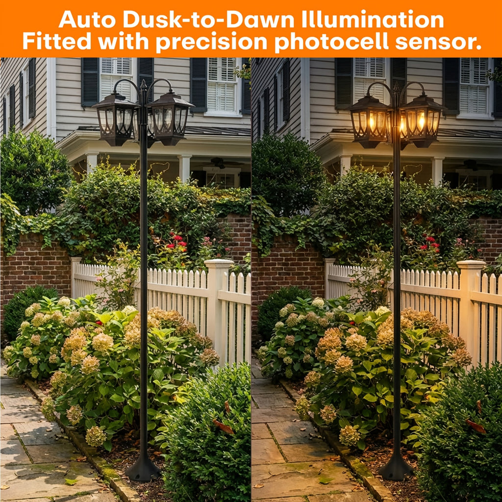 3-Head Solar Outdoor Lamp Post | 73 Inch Light Post, Dusk-to-Dawn Auto On/Off, Metal Material, Semi-Flush Mount Installation, Suitable for Garden Courtyard Home, Mardi Gras, Easter Decoration
