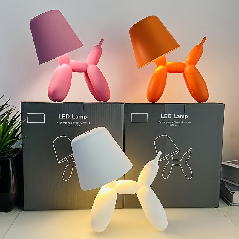 Creative romantic balloon dog shaped table lamp, equipped with touch switch, three-color stepless dimming, battery powered, dachshund ambiance light — perfect choice for hotel parties, Valentine‘s Day gifts