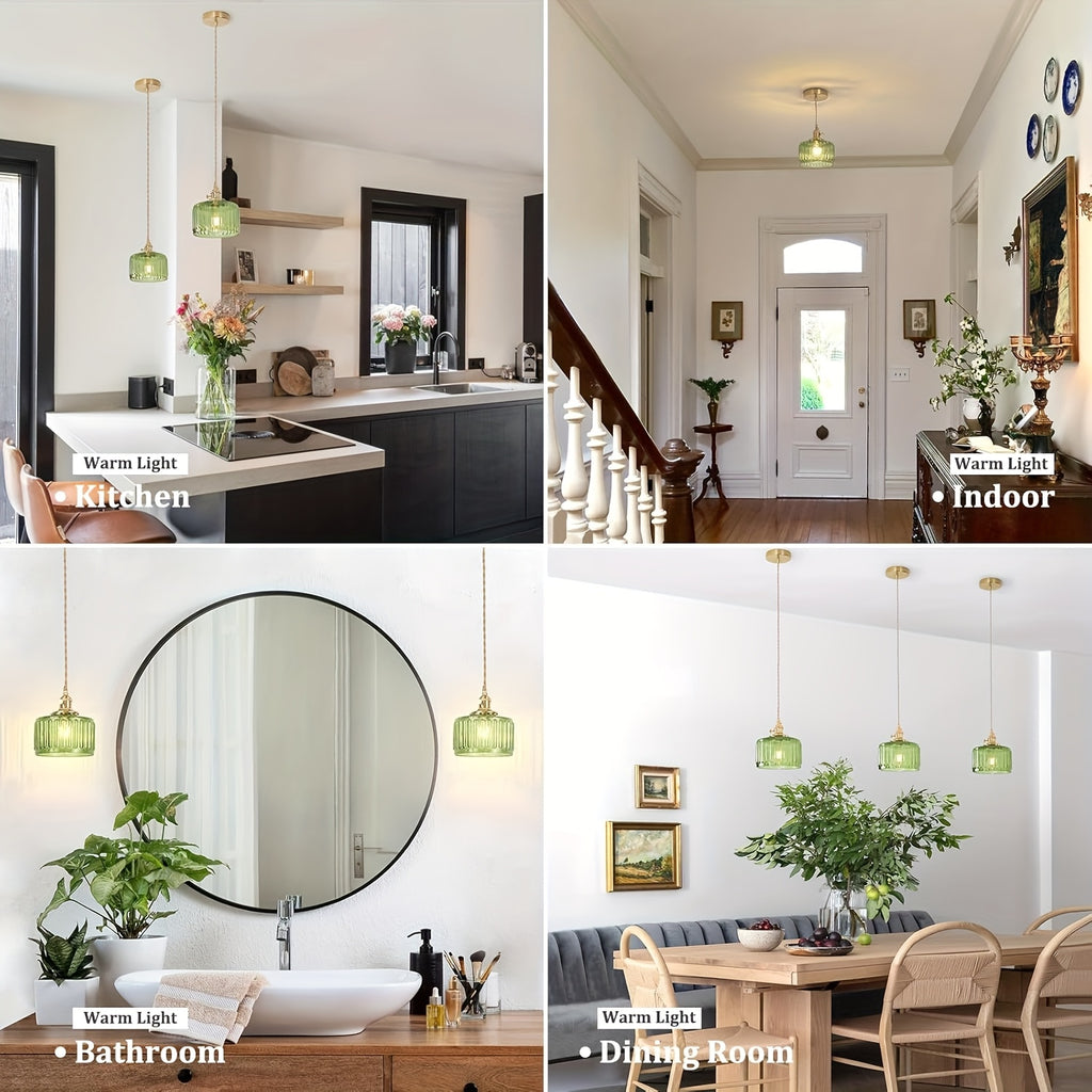 Pendant Light 2-Pack, with Glass Shade, Brass Vintage Pendant Light, Adjustable Hanging Light, Suitable for Kitchen Island, Dining Room, Hallway