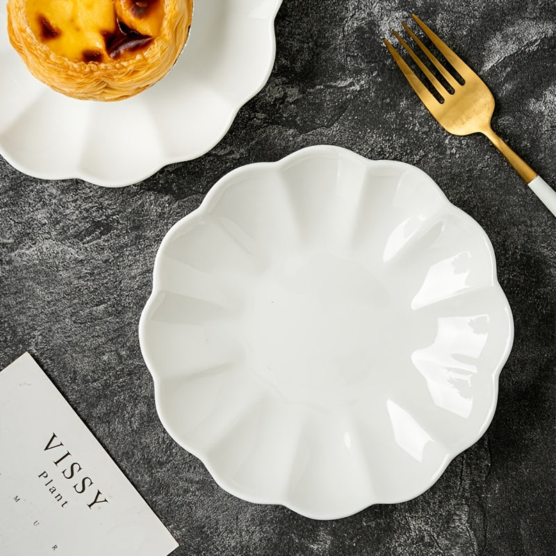 Set of 4, Ceramic Orchid-Shaped Design 6-Inch Plates in White / Pink / Off-White / Light Blue, Perfect for Soy Sauce, Vinegar, Hot Pot Dip, etc. – Exquisite Small Seasoning Dish, Heat-Resistant