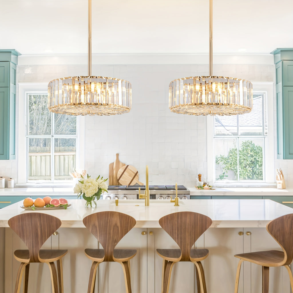 Modern four-light drum pendant light, suitable for dining room, living room or kitchen island