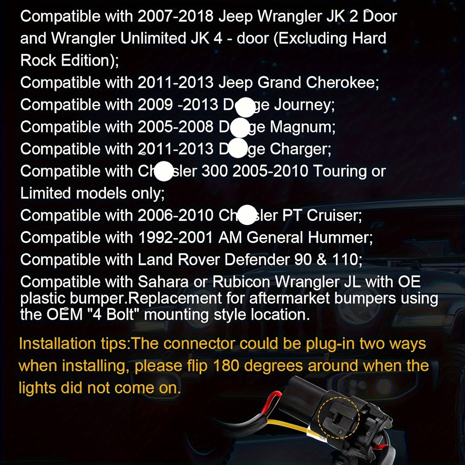 4英寸 LED 雾灯，带白色天使眼环，专为 JEEP Wrangler JK Unlimited JKU 2007-2018 年款设计，包括白色日间行车灯和琥珀色转向信号灯