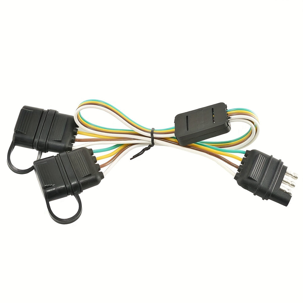 4-Pin Flat Y-Splitter Plug Adapter, 17.5-Inch Trailer Extension Wiring Harness Plug, for LED Tailgate Light Bar and Trailer Lights, US Standard