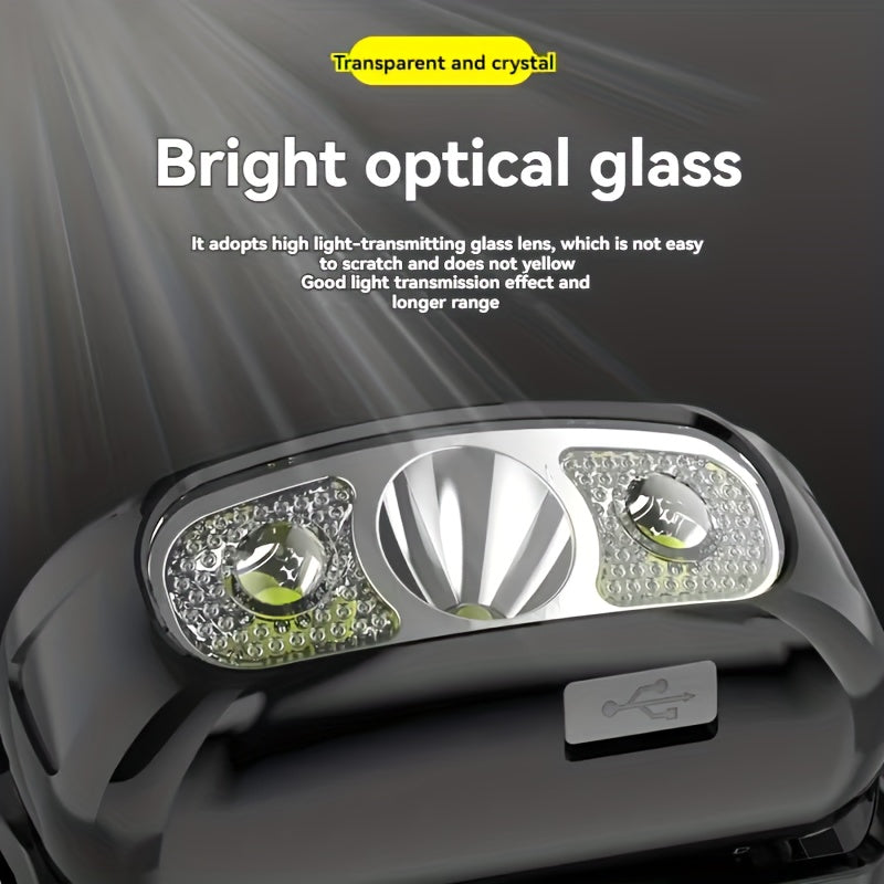 1PC Super Bright Headlamp LED Induction High Power Headlamp IP44 Protection Grade Mini USB Rechargeable Headlamp Portable Camping Searchlight