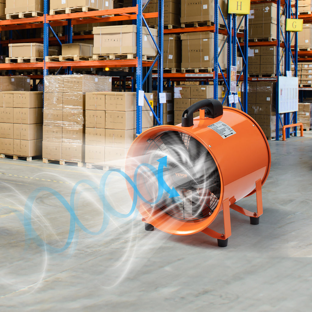 VEVOR Portable Ventilator, 10 Inch Heavy Duty Cylinder Fan with 16.4ft/33ft Duct Hose, 380W Powerful Workshop Exhaust Fan, Model 1893FM, Industrial Utility Blower for Dust & Smoke Removal at Home and Workplace