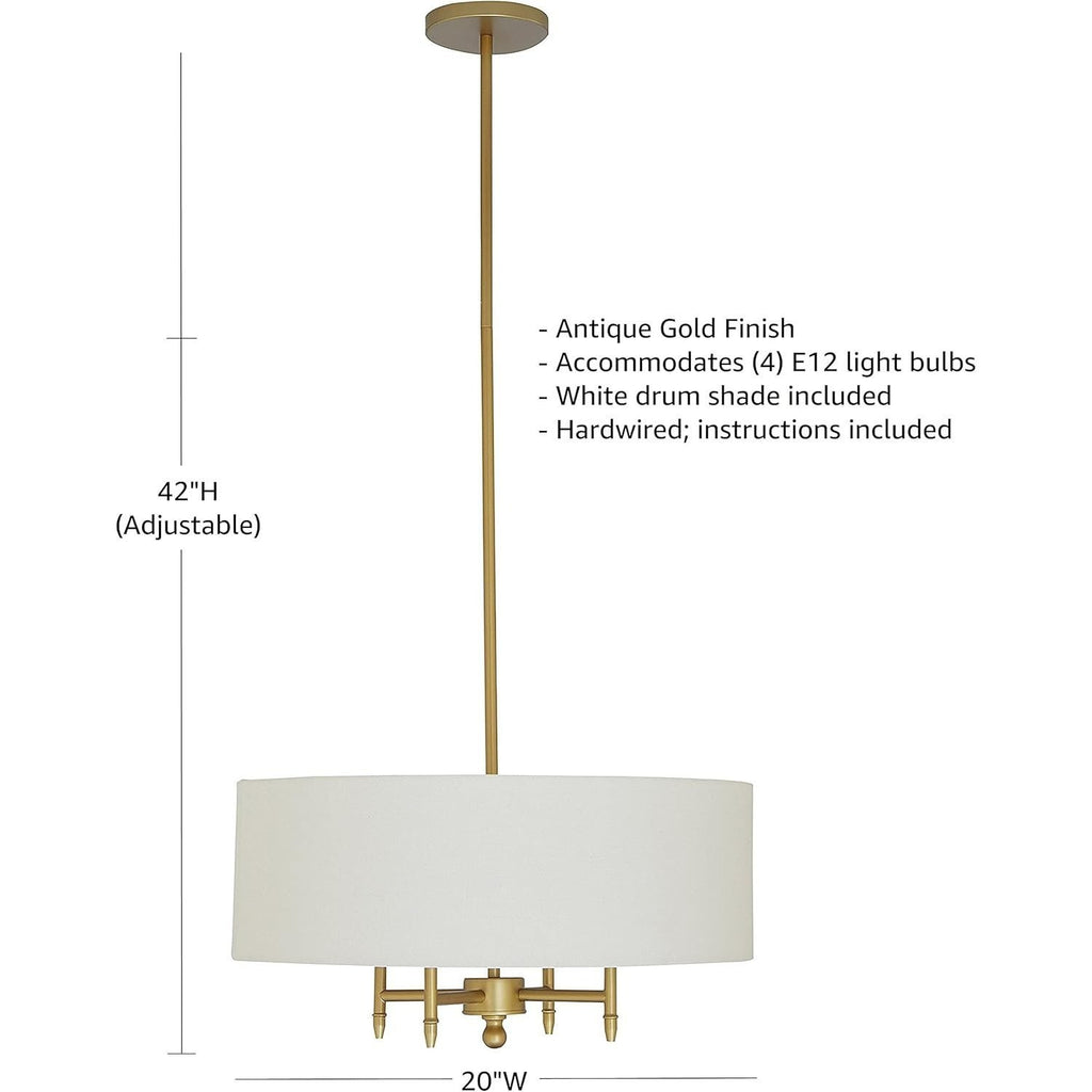 Stone and Beam Classic Ceiling Pendant Light with White Round Drum Shade - 20 x 20 x 42 Inches, Room Decor, Home Christmas Decorations, Christmas Ornaments, Local Warehouse, Christmas Gift