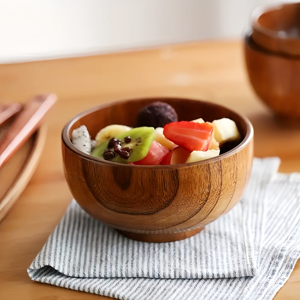 Japanese Vintage Solid Wood Bowl – Anti-Scald Protection for Home Use, Travel & Takeout Camping Drop-Proof Bowl, Kitchen Utensil – Rice Bowl, Noodle Bowl, Soup Bowl, Salad Bowl, Fruit Bowl, Jam Wooden Bowl