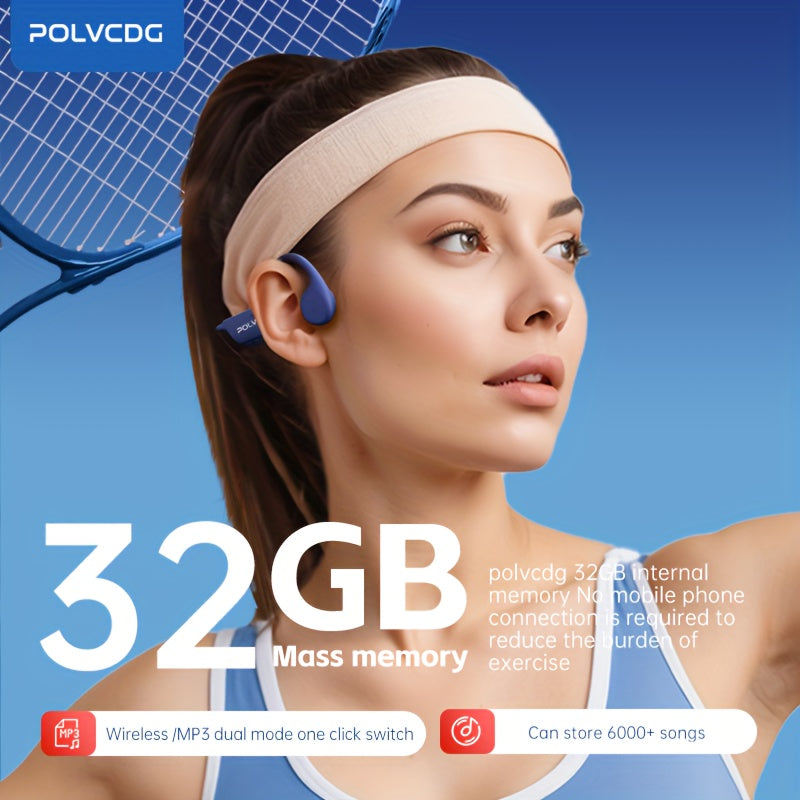 POLVCDG X7 无线骨传导耳机 | 10小时超长续航，IPX-8防水，32GB存储，适用于游泳、跑步、骑行、健身 | 开放式后盖设计，隔音效果，防缠绕线，磁吸充电