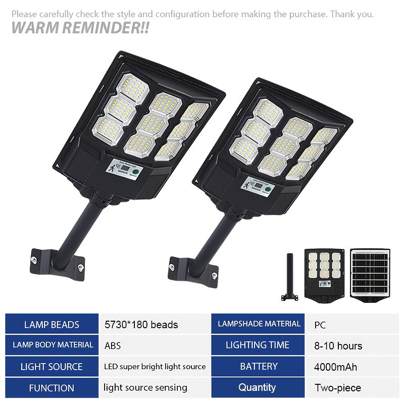 2 Pack / 1 Pack - Super Bright LED Solar Street Light, Outdoor Wall Lighting, Wide Angle Courtyard Light, with Motion Sensor and Remote Control Wall Light - Ideal for Commercial Streets, Parking Lots, Courtyards, Gardens, Garages, Farms