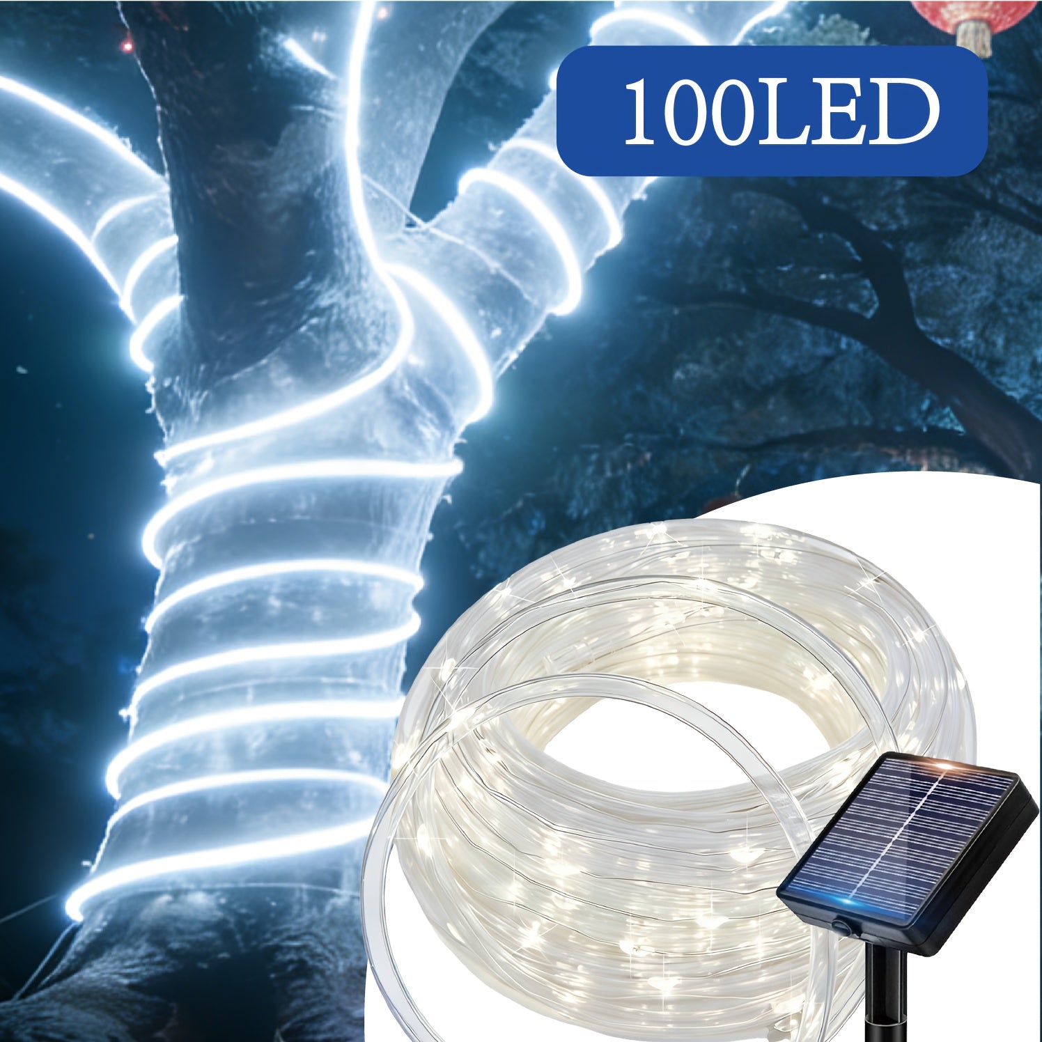 1pc solar tube light, 50/100/200/300 LED fairy flexible hose string light, 12 lighting modes, suitable for porches, courtyards, paths, fences, pools, parties, Christmas decoration