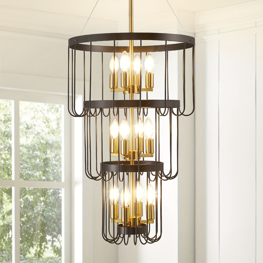 Farmhouse lighting lantern trapezoidal pendant light, modern hall lighting fixture, large chandelier for entryway, high ceiling