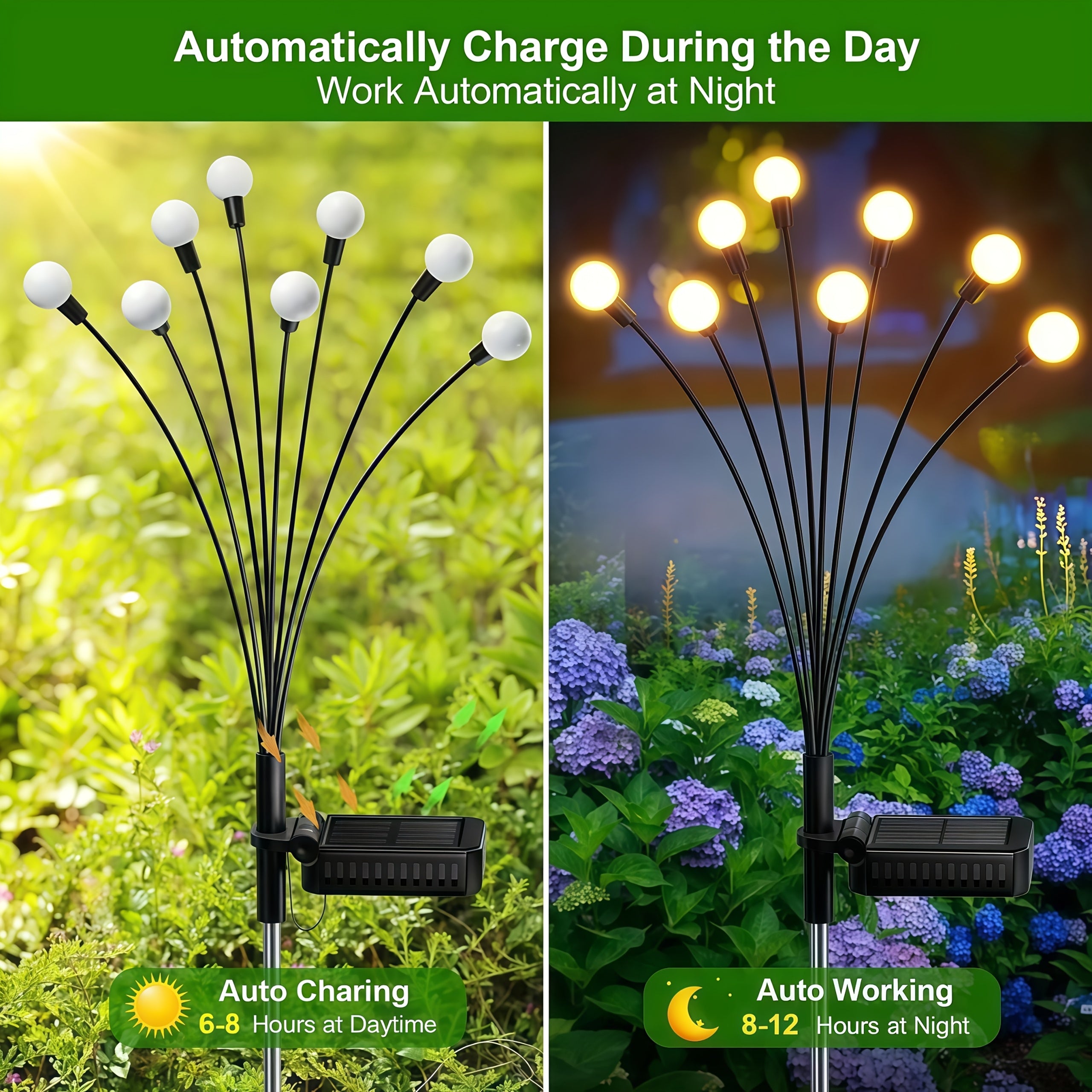 30-Inch 8-Piece LED Small White Ball Warm Light, Solar Powered, 8 Lighting Modes, Outdoor Swaying Light, Suitable for Outdoor Path, Garden, Courtyard Decorative String Light, Birthday Wedding Scene Decorative Atmosphere Creation