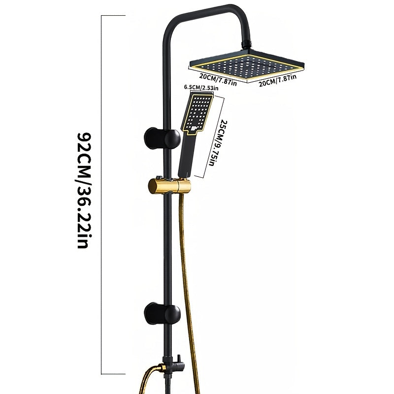 Premium Shower System - 8.0" Overhead Rain Shower Head & Handheld Shower with Height-Adjustable Slide Bar, Sturdy Rail & 60.0" Hose, 3 Shower Functions, Non-Wi-Fi