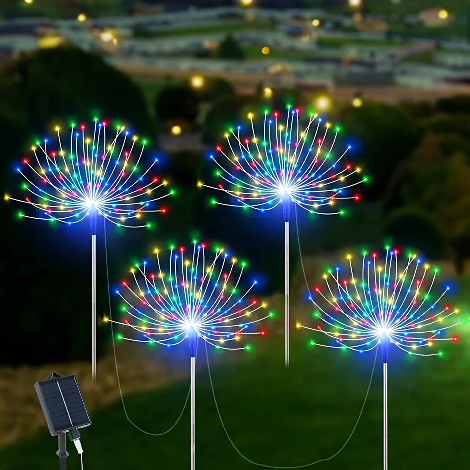 6包装-480LED，4包装320/240LED，1包装-90LED户外太阳能烟花灯，户外草坪灯，灯条，太阳能花园灯，IP44，8种模式，适用于庭院、露台、小路、露营景观、婚礼派对、复活节花园、情人节礼物