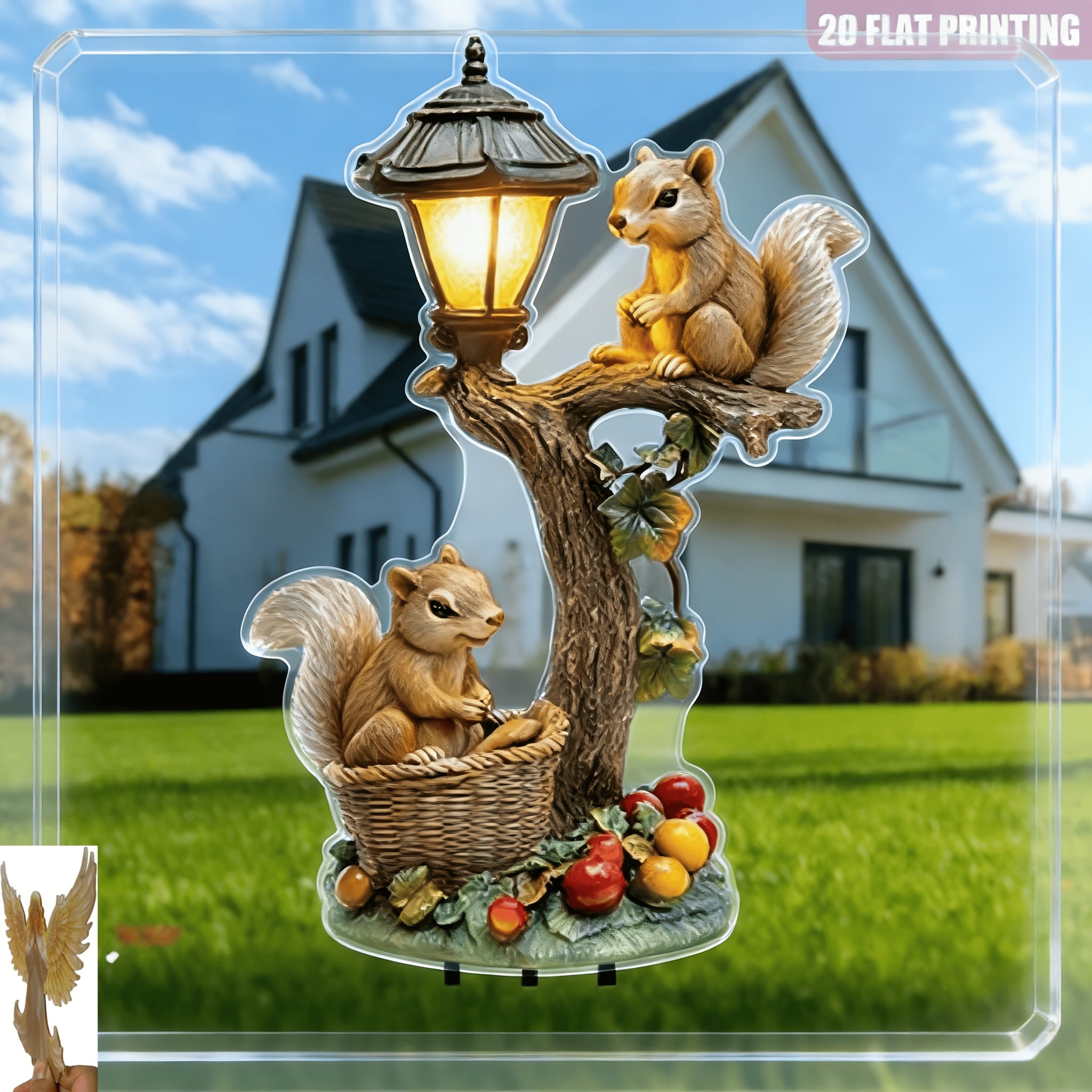 2D Flat, 1pc Bohemian Style Whimsical Squirrel & Tree Light Outdoor Garden Decoration - 2D Flat Durable Plastic All-Weather Lawn Decor, with Glow Light, Easy to Install, Retro Modern Style, Perfect for Courtyard, Patio