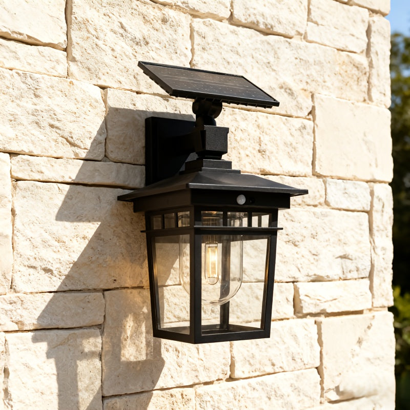 Solar Wall Light with Motion Sensor and Adjustable Panel | Dusk to Dawn Automatic On/Off, Security Lantern Suitable for Gate, Garage, Fence, Courtyard, Patio
