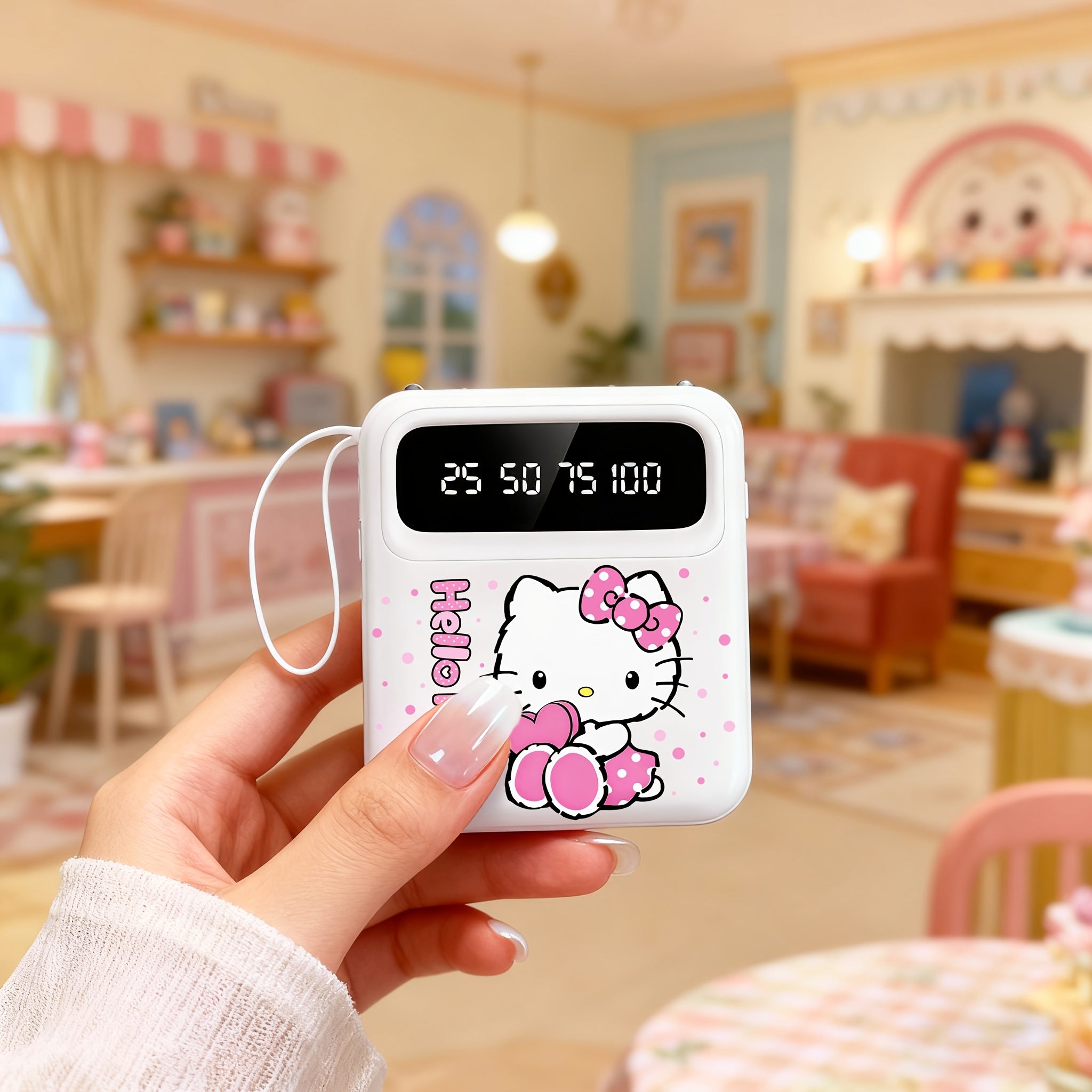 Sanrio Hello Kitty Mini Portable Pocket Power Bank, Small Size, LED Intelligent Power Display, Power Bank for iPhone/Android Mobile, Emergency Charging, Travel Power Bank, Cute Power Bank, Essential for Outdoor Travel & Work