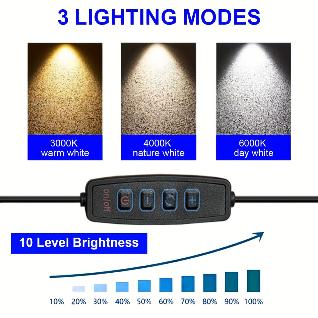Clip-On Plant Grow Light, Mural Spotlight Landscape Lamp, 3 Color Temperature & Brightness Adjustable LED Focus Light, Indoor Decor Spot Lamp for Potted Plants, Home Living Room Decor Lighting, Desk Reading Lamp