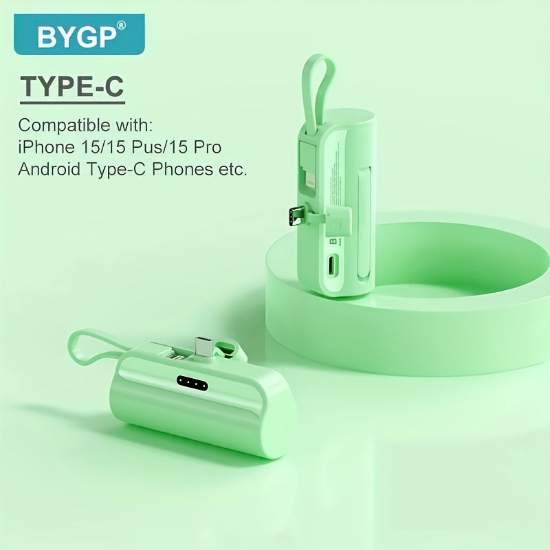 1pc BYGP 5000mAh Mini Power Bank - The thinnest Lightning and Type-C portable charger, suitable for iPhone 15/14/13, for samsung/Android mini emergency backup battery pack