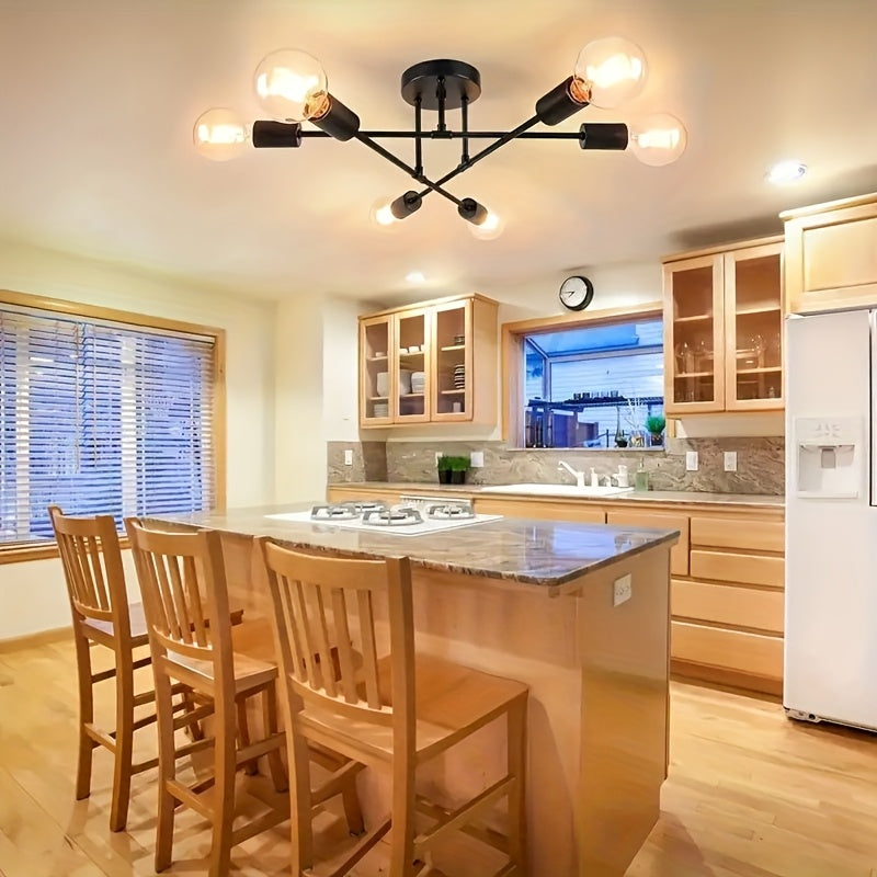 Modern Industrial Style Sputnik Pendant Light - Semi-Flush Mount, Easy Installation, 120V E26 Bulb Base Hardwired (Bulb Not Included), Suitable for Dining Room, Living Room, Kitchen, etc.