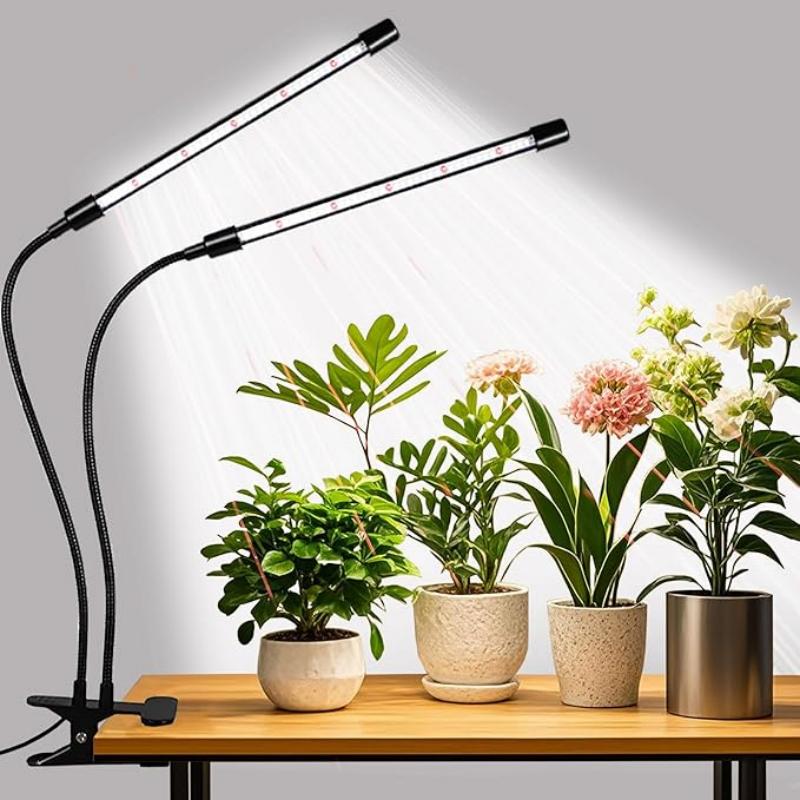 2-Head Full Spectrum LED Grow Light, USB Clip-On 5V Indoor Greenhouse Grow Lamp, Dimmable 3/9/12H Timer, Ideal for Seedlings Flowers Houseplants, Valentine's Day Gift