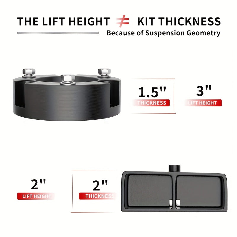 Suspension Lift Kit, Material: Front 6061 Aluminum, Rear Iron, Surface Finish: Front Black Anodized, Rear Black Powder Coated, Fitment: 2005-2023 TOYOTA TACOMA 3" FRONT AND 2" REAR LEVELING LIFT KIT, Front Outer Diameter: 126mm