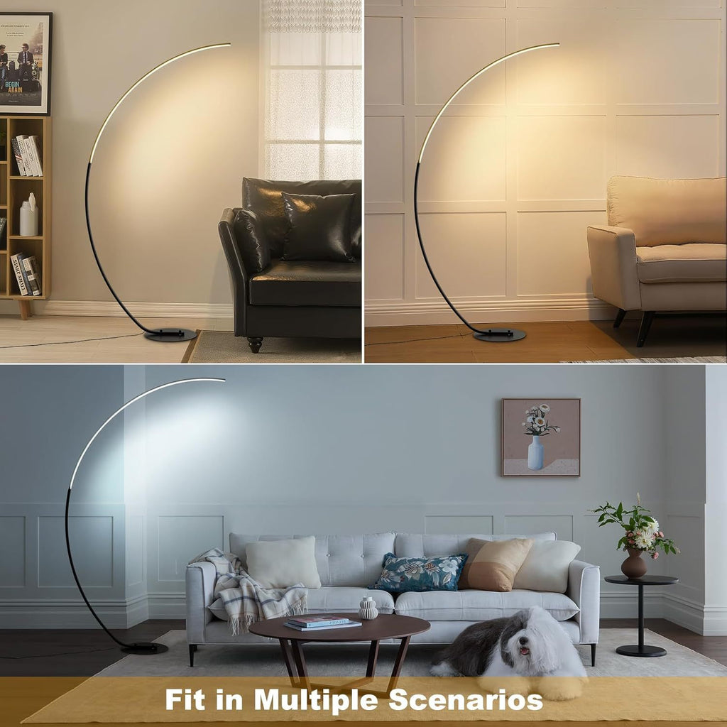 65-inch modern arc floor lamp with remote control, LED dimmable curved reading floor lamp, 3-color temperature vertical floor lamp, timer corner floor lamp, suitable for bedroom, living room, office