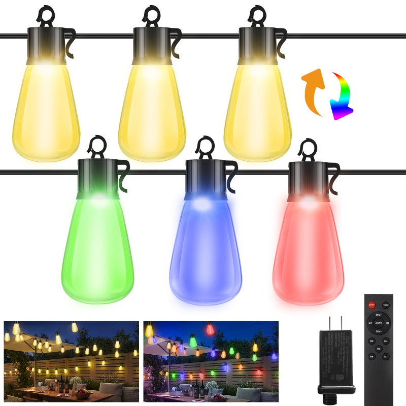 60/120 英尺变色户外串灯 - 可调光 LED RGB 庭院灯，含防摔爱迪生灯泡，适用于庭院、凉亭、派对、婚礼、节日场景